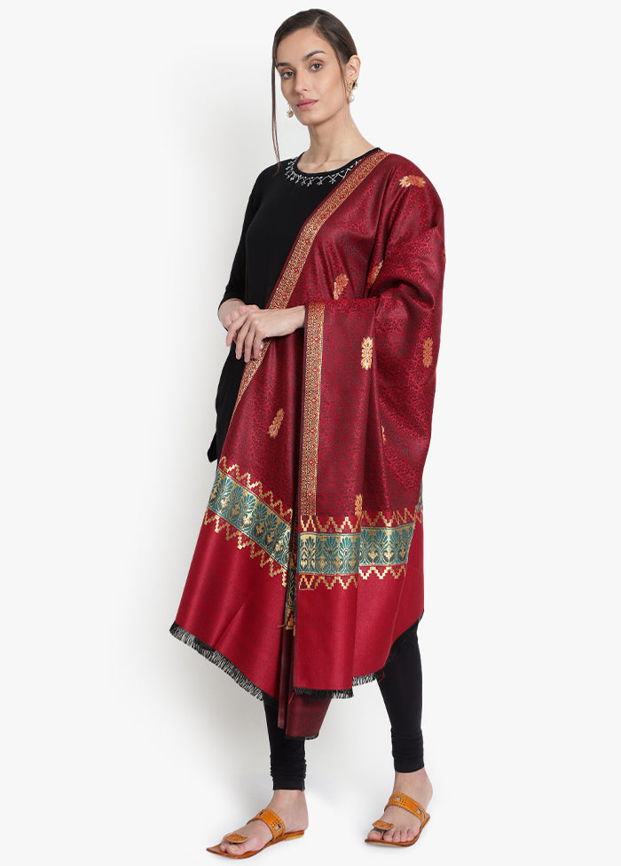 Maroon Jamewar Woven Silk Shawl - Indian Silk House Agencies
