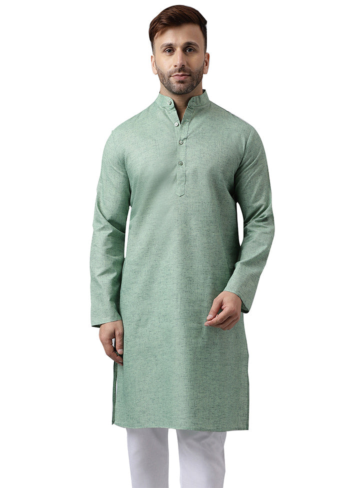 Green Cotton Solid Kurta