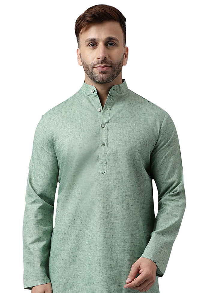 Green Cotton Solid Kurta