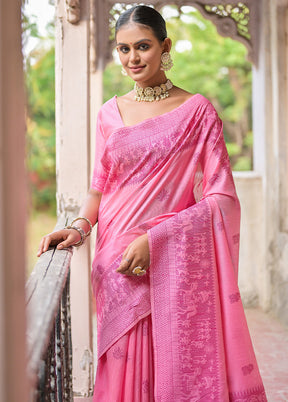 Pink Dupion Silk Saree With Blouse Piece