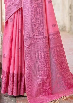 Pink Dupion Silk Saree With Blouse Piece