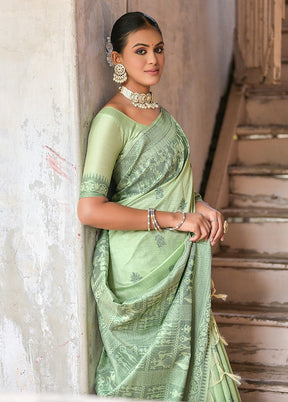 Pista Green Dupion Silk Saree With Blouse Piece