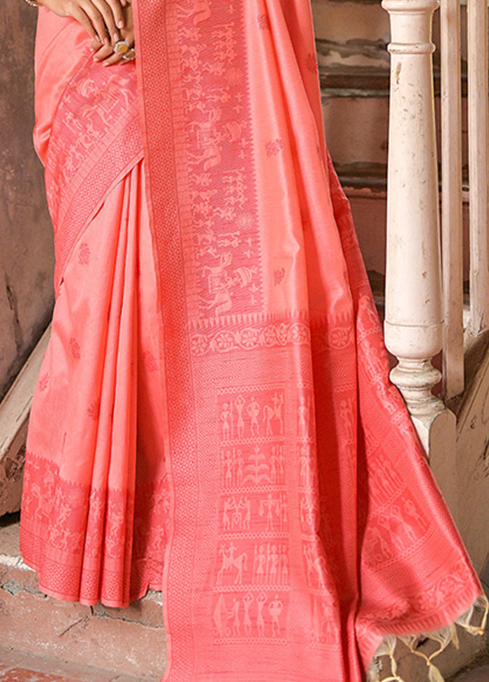 Red Dupion Silk Saree With Blouse Piece