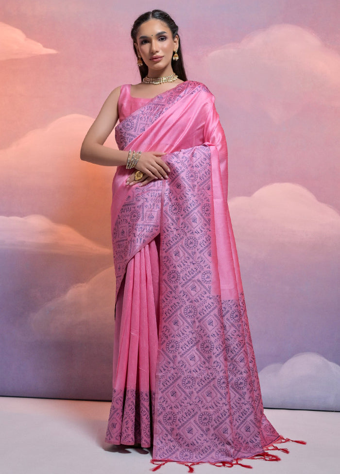 Baby Pink Dupion Silk Saree With Blouse Piece