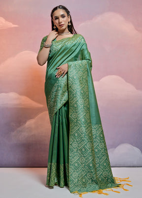 Pista Green Dupion Silk Saree With Blouse Piece