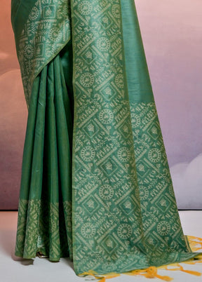 Pista Green Dupion Silk Saree With Blouse Piece