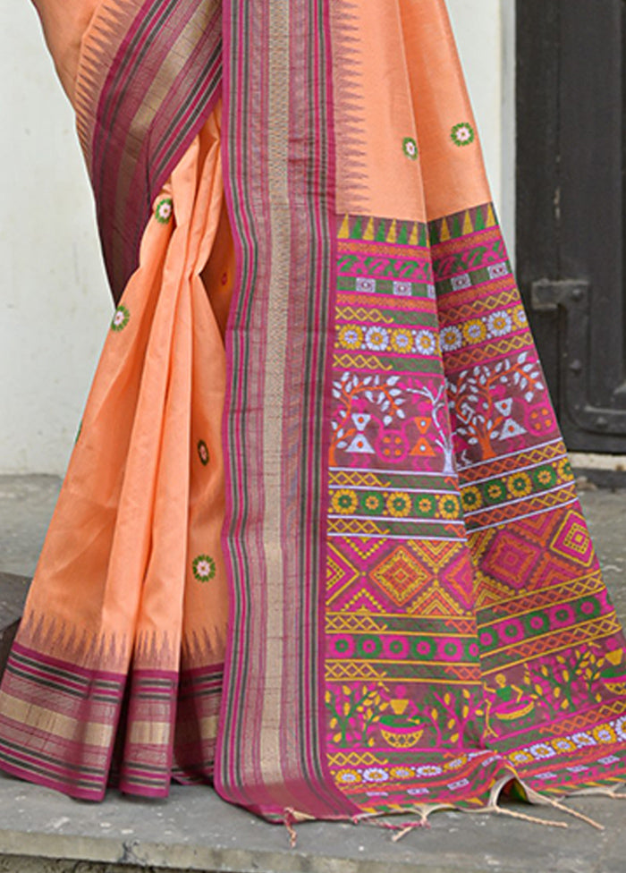 Orange Dupion Silk Saree With Blouse Piece