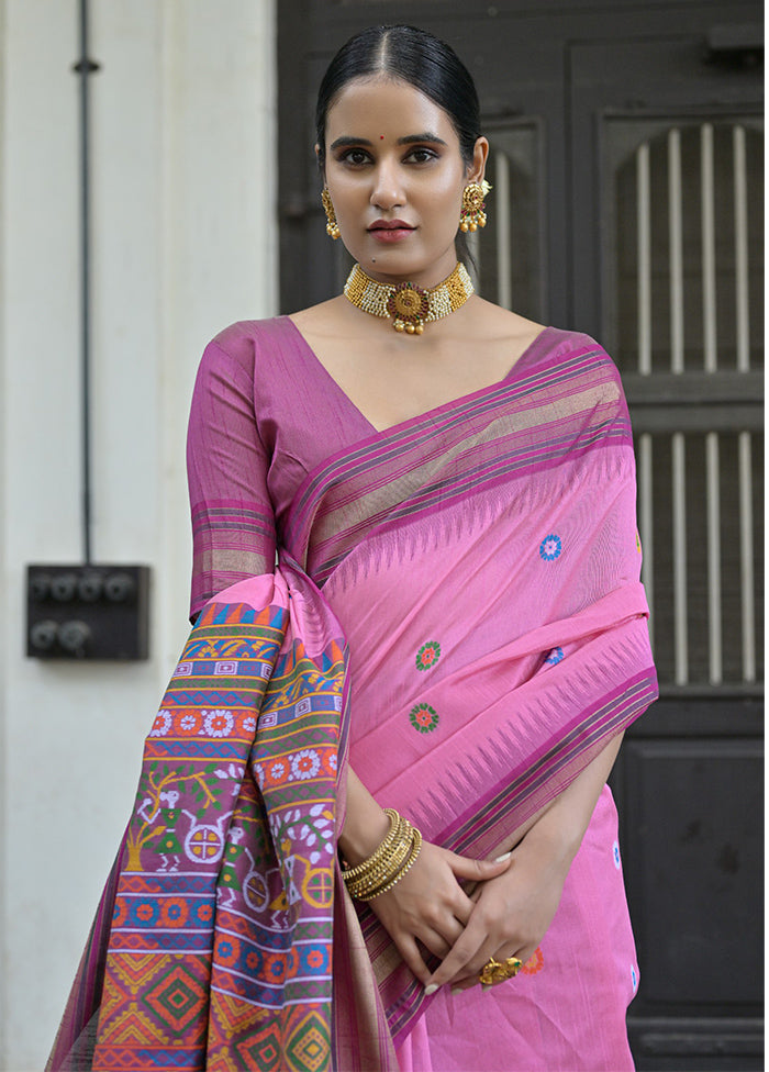 Pink Dupion Silk Saree With Blouse Piece