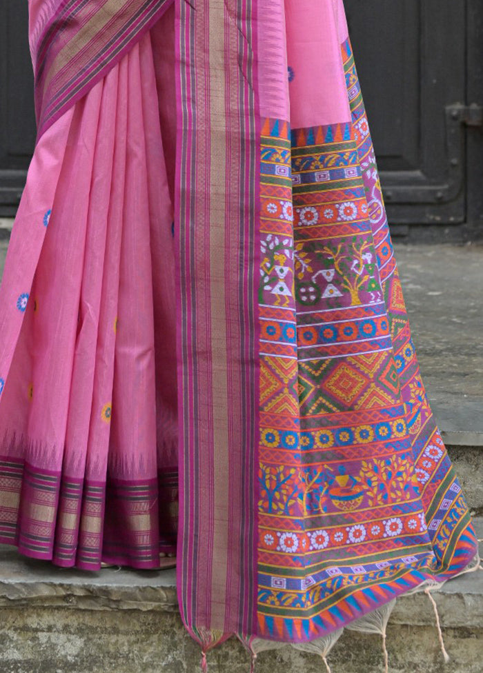 Pink Dupion Silk Saree With Blouse Piece