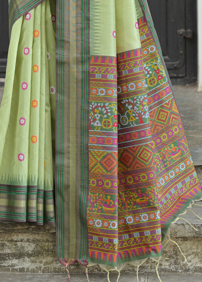 Pista Green Dupion Silk Saree With Blouse Piece