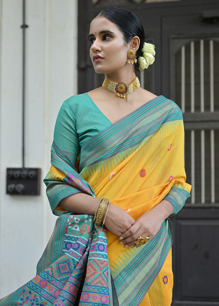 Yellow Dupion Silk Saree With Blouse Piece