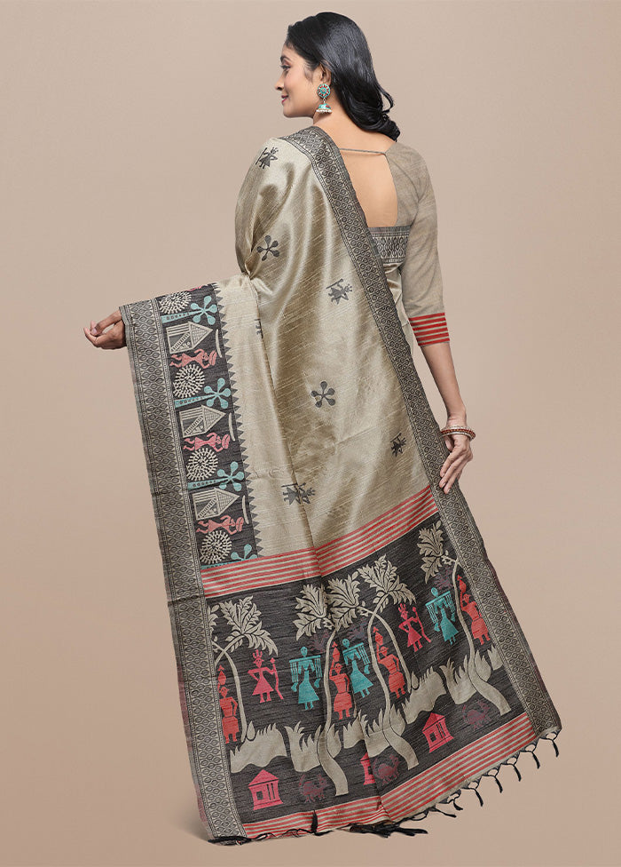 Chiku Spun Silk Saree With Blouse Piece