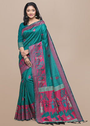 Rama Spun Silk Saree With Blouse Piece