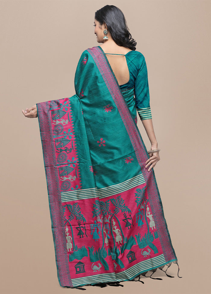 Rama Spun Silk Saree With Blouse Piece