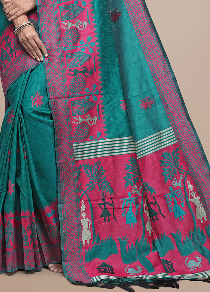 Rama Spun Silk Saree With Blouse Piece