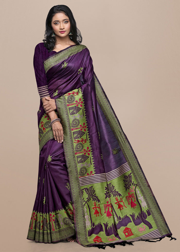 Wine Spun Silk Saree With Blouse Piece