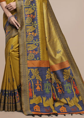 Yellow Spun Silk Saree With Blouse Piece