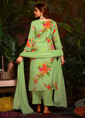 3 Pc Green Pure Readymade Silk Suit Set