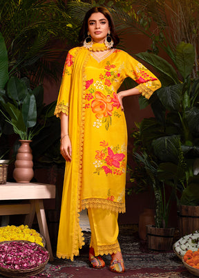 3 Pc Yellow Pure Readymade Silk Suit Set