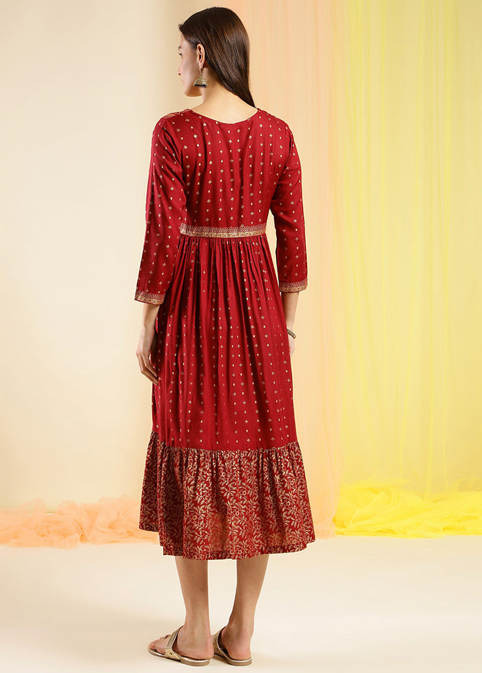 Maroon Readymade Viscose Dress - Indian Silk House Agencies