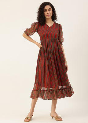 Maroon Readymade Polyester Dress - Indian Silk House Agencies