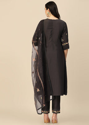 3 Pc Black Readymade Silk Suit Set VDHFA05072066 - Indian Silk House Agencies