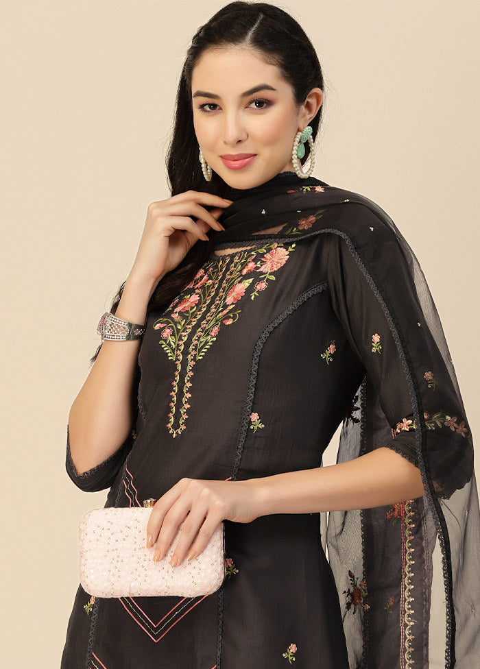 3 Pc Black Readymade Silk Suit Set VDHFA05072066 - Indian Silk House Agencies