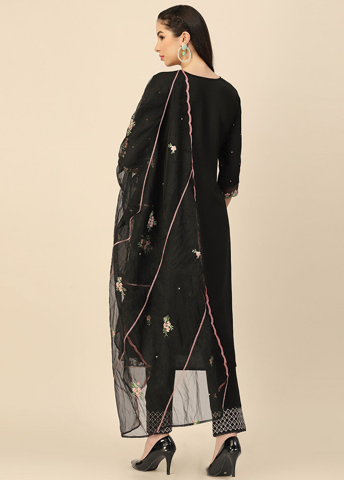 3 Pc Black Readymade Silk Suit Set VDHFA05072067 - Indian Silk House Agencies