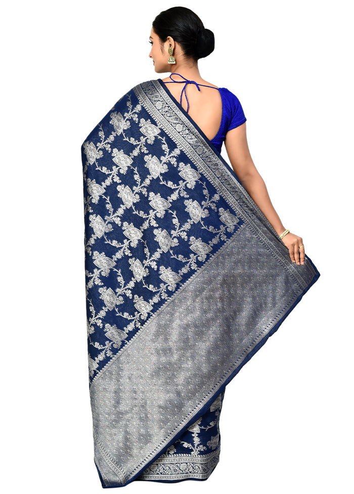 Blue Georgette Saree With Blouse Piece