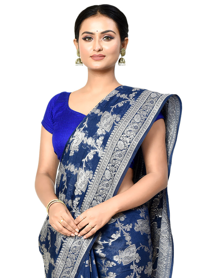 Blue Georgette Saree With Blouse Piece