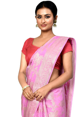 Pink Georgette Saree With Blouse Piece