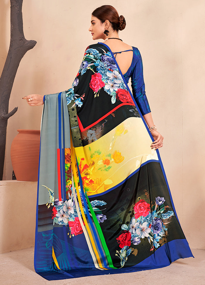 Blue Crepe Silk Saree With Blouse Piece