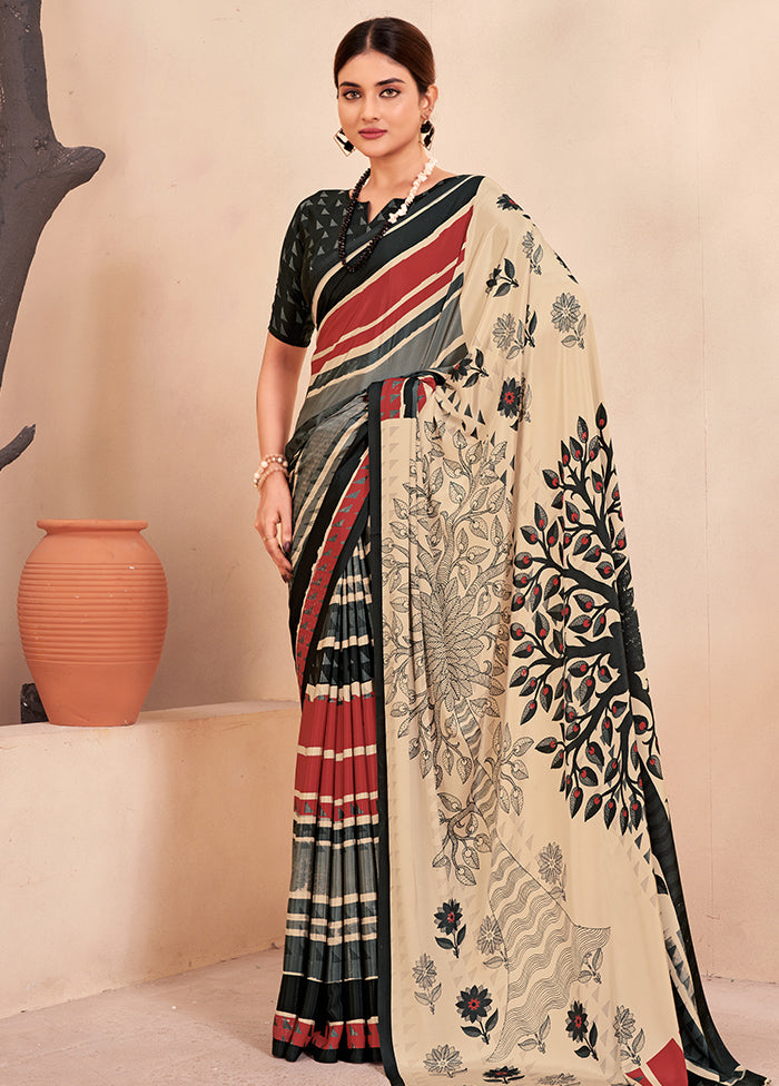 Black Crepe Silk Saree With Blouse Piece