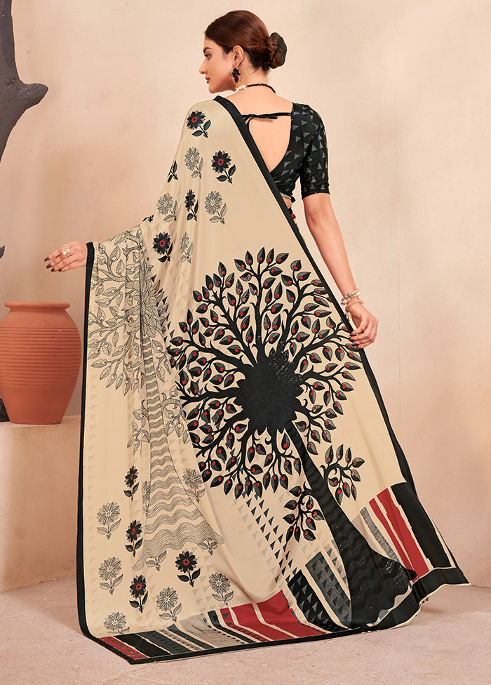 Black Crepe Silk Saree With Blouse Piece