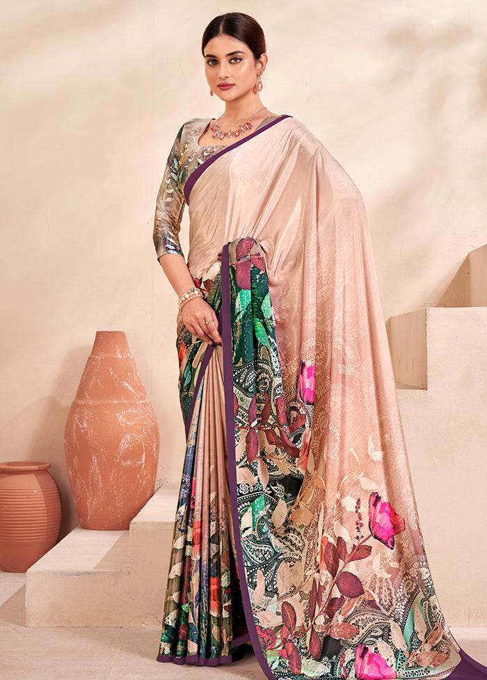 Multicolor Crepe Silk Saree With Blouse Piece