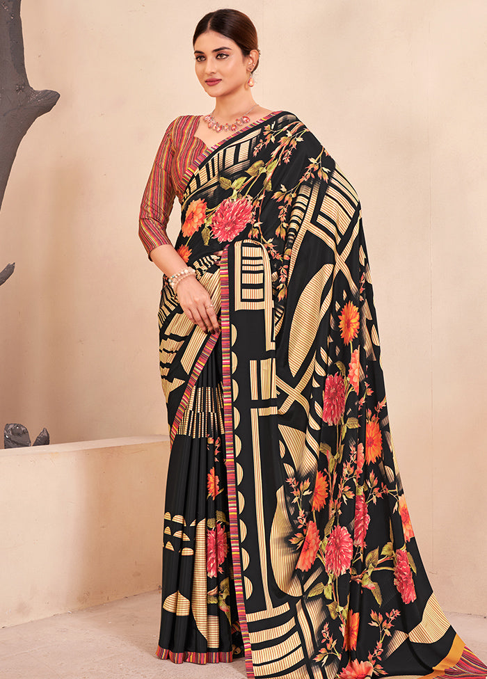 Black Crepe Silk Saree With Blouse Piece