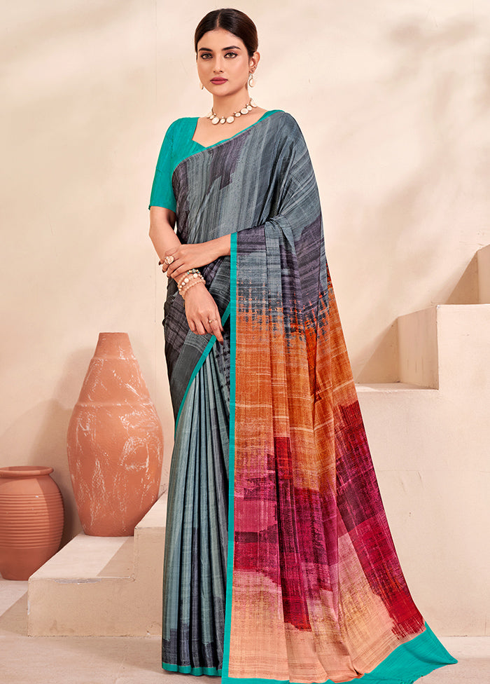 Multicolor Crepe Silk Saree With Blouse Piece