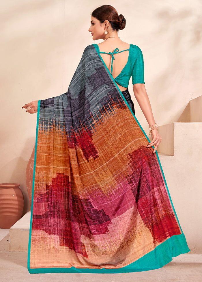 Multicolor Crepe Silk Saree With Blouse Piece