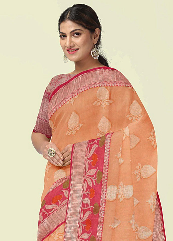 Orange Cotton Zari Saree Without Blouse Piece - Indian Silk House Agencies