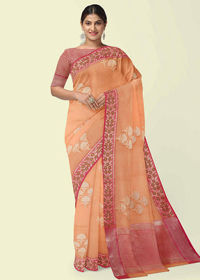 Orange Cotton Zari Saree Without Blouse Piece - Indian Silk House Agencies