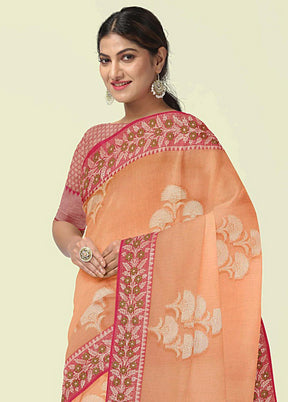 Orange Cotton Zari Saree Without Blouse Piece - Indian Silk House Agencies