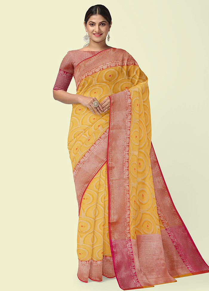 Yellow Cotton Zari Saree Without Blouse Piece - Indian Silk House Agencies