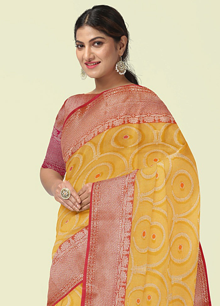 Yellow Cotton Zari Saree Without Blouse Piece - Indian Silk House Agencies