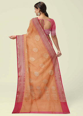 Orange Cotton Zari Saree Without Blouse Piece - Indian Silk House Agencies