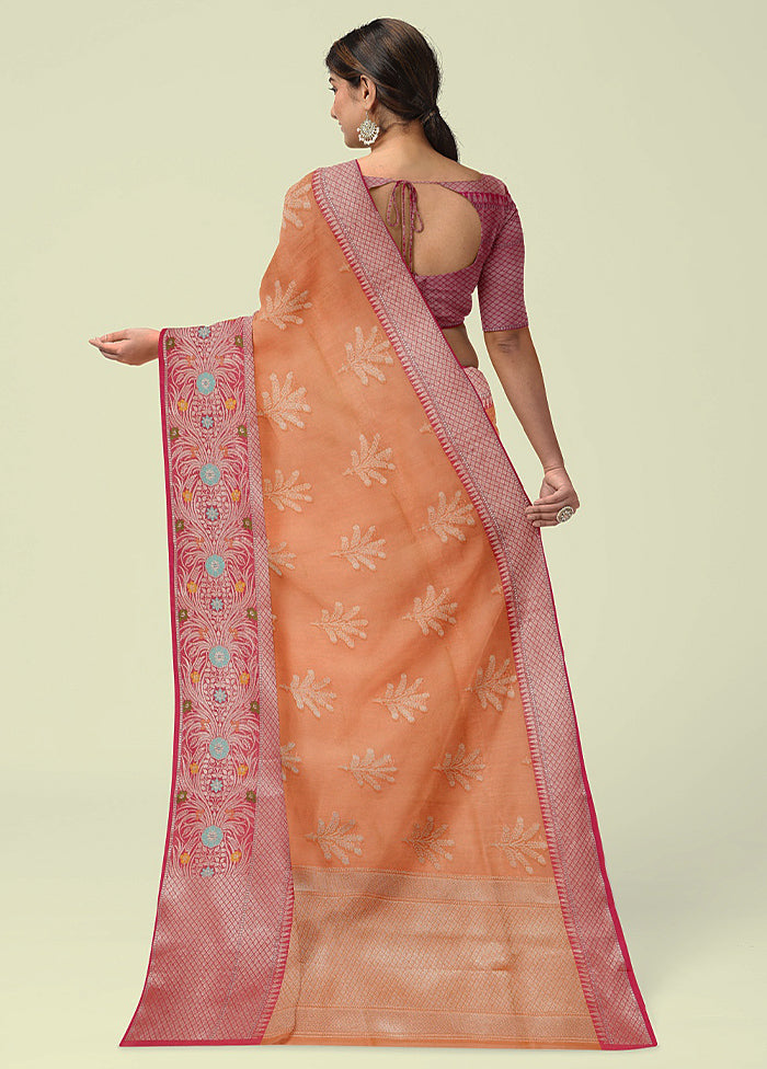 Orange Cotton Zari Saree Without Blouse Piece - Indian Silk House Agencies