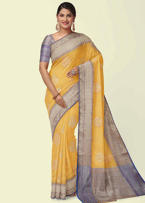 Yellow Cotton Zari Saree Without Blouse Piece - Indian Silk House Agencies