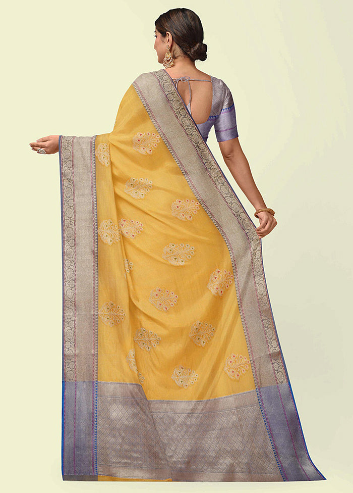 Yellow Cotton Zari Saree Without Blouse Piece - Indian Silk House Agencies