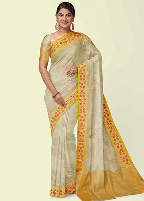 Off White Cotton Zari Saree Without Blouse Piece - Indian Silk House Agencies