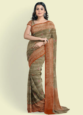 Grey Cotton Zari Saree Without Blouse Piece - Indian Silk House Agencies