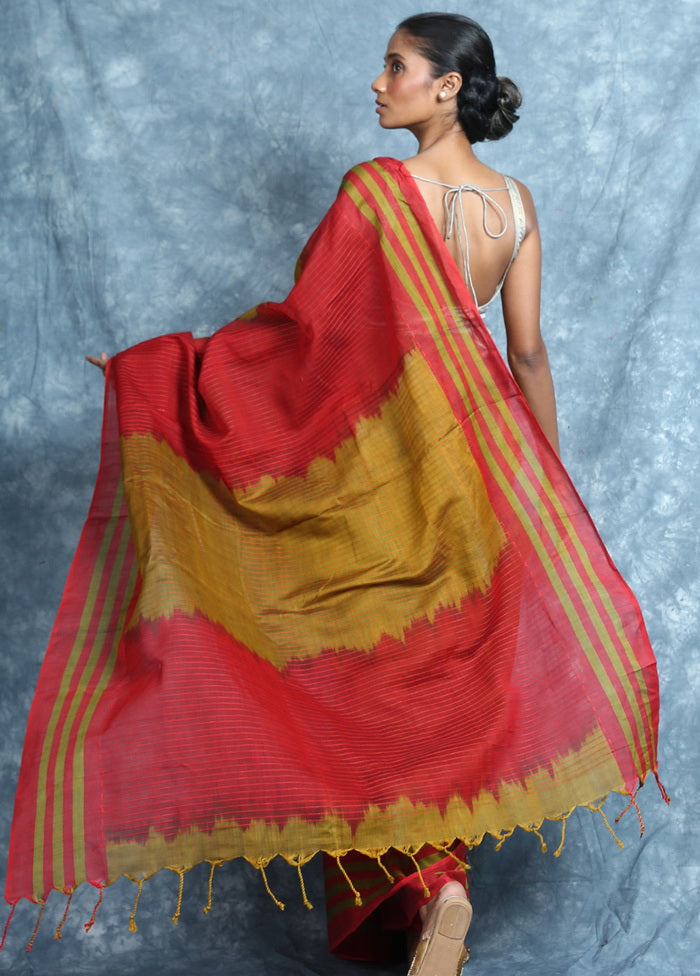 Mustard Cotton Saree With Blouse Piece - Indian Silk House Agencies